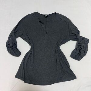 H&M Charcoal Henley Roll-Sleeve Top